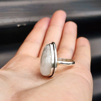 (Q) Solid Sterling Silver & Natural Moonstone Handmade Solitaire Pear Ring