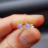 Lavender CZ & Solid 925 Sterling Silver Star Stud Earrings