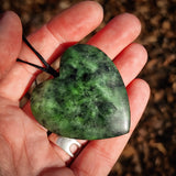 NZ Greenstone Pounamu XL Heart Pendant Necklace (N985)