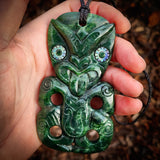 Natural Nephrite Jade XL Hei Tiki Pendant Necklace (N1056)