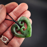Natural Jade Triple Koru Heart Pendant Necklace (N2138)