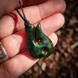 NZ Greenstone Pounamu Hook Pendant Necklace (N1017)