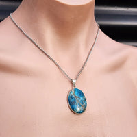 Silver Plated Natural Apatite Handmade Oval Shaped Necklace (30X38)
