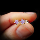 Childrens 925 Sterling Silver Lavender CZ Star Stud Earrings