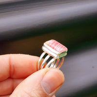 (R) Solid Sterling Silver & Natural Love Stone Handmade Cage Ring
