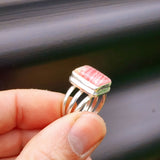 (R) Solid Sterling Silver & Natural Love Stone Handmade Cage Ring