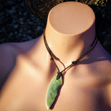 NZ Greenstone Pounamu Semi Raw Inanga Pendant Necklace (N1090)