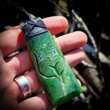 NZ Greenstone / Pounamu Taniwha Etched Toki Pendant Necklace (N711)