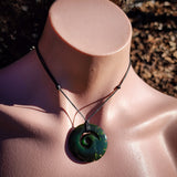 NZ Greenstone Pounamu Notched Koru Pendant Necklace (N1020)