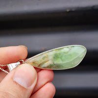 Solid Sterling Silver & Natural Green Fluorite Handmade Freeshape Pendant Necklace