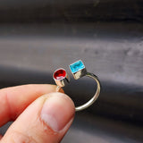 (T) Solid Sterling Silver & Double Setting Garnet & Topaz Handmade Ring