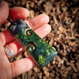 NZ Greenstone Pounamu Double Koru Toki Pendant Necklace (N1007)
