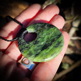 NZ Greenstone Pounamu Disk Pendant Necklace (N727)