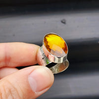 Solid 925 Sterling Silver & Natural Honey Topaz Textured Handmade Ring