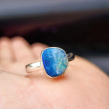 (O) Solid 925 Sterling Silver &amp; Natural Australian Opal Irregular Handmade Ring&nbsp;