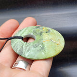NZ Greenstone Pounamu Disk Pendant Necklace (N415)