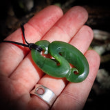 NZ Greenstone / Pounamu Double Koru Pendant Necklace (N676)