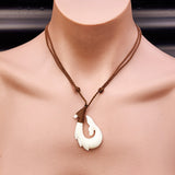 Natural Hand Carved Maori Bone Carving Pendant Necklace - Whale Tail Hook
