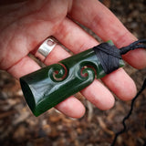 Natural Jade Double Koru Toki Pendant Necklace (N1104)
