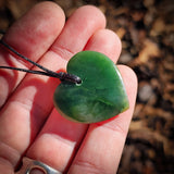 NZ Greenstone Pounamu Heart Pendant Necklace (N914)