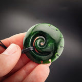 Natural Jade Notched Koru Pendant Necklace (N2187)