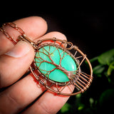Handmade Copper & Natural Chrysoprase Wire Wrap Tree Necklace