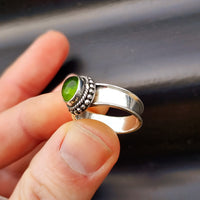 (R) Solid Sterling Silver & Natural Peridot Handmade Rustic Solitaire Ring
