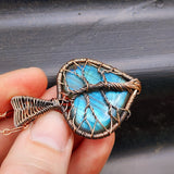 Handmade Copper & Natural Labradorite Wire Wrap Tree Heart Necklace