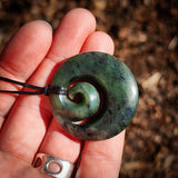 NZ Greenstone Pounamu Round Koru Pendant Necklace (N1022)