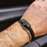 Natural Greenstone One Off Macrame Bracelet (1A3-778)