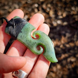 Natural Jade Double Koru Toki Pendant Necklace (N1131)