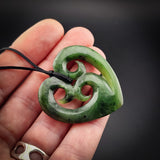 Natural Jade Triple Koru Heart Pendant Necklace (N2201)