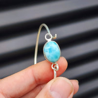 Solid Sterling Silver & Natural Larimar Handmade Bangle Bracelet