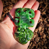 Natural Nephrite Jade Tiki Pendant Necklace (N964)