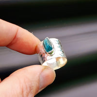 (R) Solid Sterling Silver & Natural Irregular Raw Apatite Handmade Cuff Ring