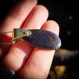 Rustic 925 Sterling Silver & Australian Fairy Opal Freeform Pendant Necklace (1BBB322)
