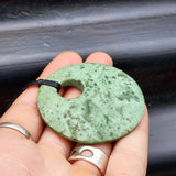 NZ Greenstone Pounamu Disk Pendant Necklace (N424)