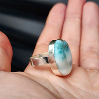 (T) Solid Sterling Silver & Natural Blue Larimar Handmade Solitaire Ring