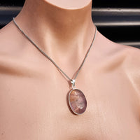 Silver Plated Natural Amethyst Handmade Oval Shaped Necklace (30X47)