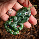 NZ Greenstone Pounamu XL Tiki Pendant Necklace (N874)