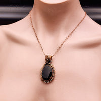 Handmade Copper & Natural Black Onyx Wire Wrap Necklace