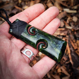 NZ Greenstone Pounamu Double Koru Toki Pendant Necklace (N875)