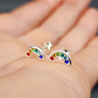 925 Sterling Silver & Rainbow CZ Stud Earrings