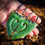 2pcs Matching NZ Greenstone Pounamu Koru Heart Pendant Necklace Pair (N831)