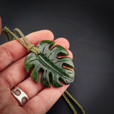 Natural Jade Monstera Leaf Pendant Necklace (N2156)