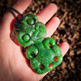 Natural Nephrite Jade Hei Tiki Pendant Necklace (N969)