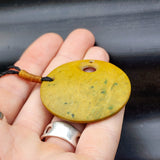 NZ Greenstone Pounamu Disk Pendant Necklace (N422)