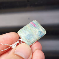 Solid Sterling Silver & Natural Ruby Fuchsite Kyanite Necklace