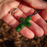 NZ Greenstone Pounamu Cross Pendant Necklace (N990)