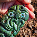 NZ Greenstone Pounamu XL Tiki Pendant Necklace (N913)